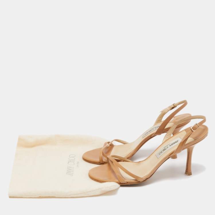 Pre Owned Jimmy Choo Beige Leather Jag Cross Slingback Sandals Size 39