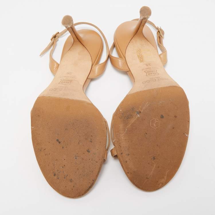 Pre Owned Jimmy Choo Beige Leather Jag Cross Slingback Sandals Size 39
