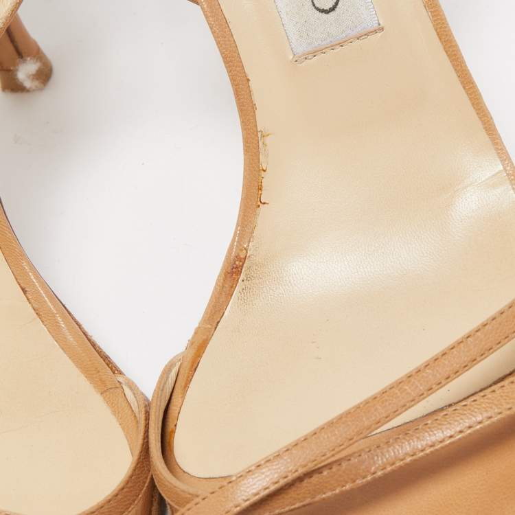 Pre Owned Jimmy Choo Beige Leather Jag Cross Slingback Sandals Size 39