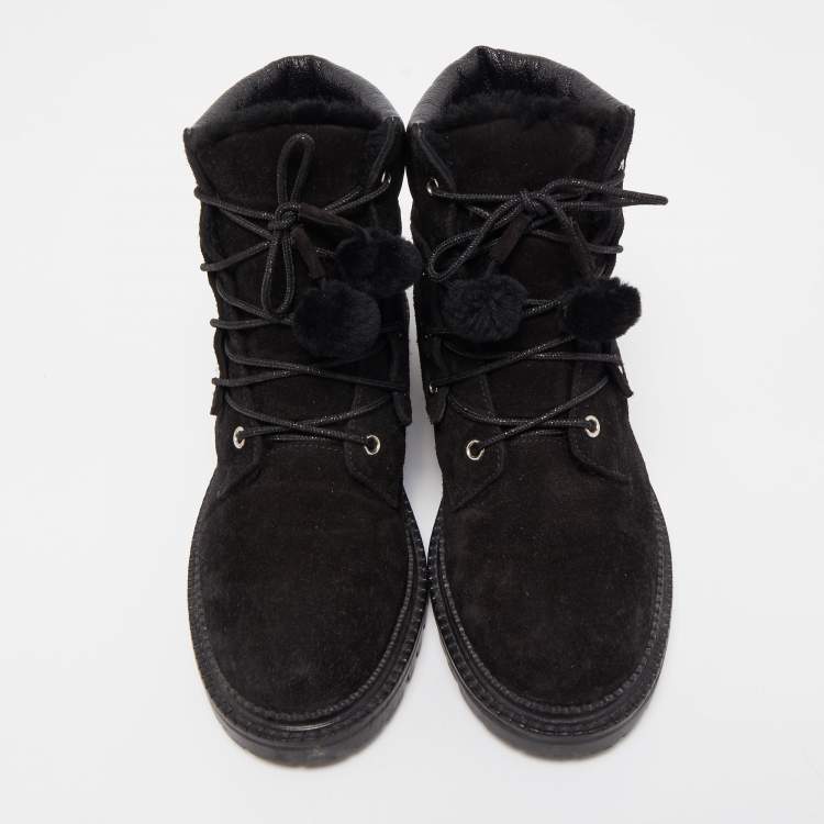 Pre Owned Jimmy Choo Black Suede and Leather Elba Ankle Boots Size 38