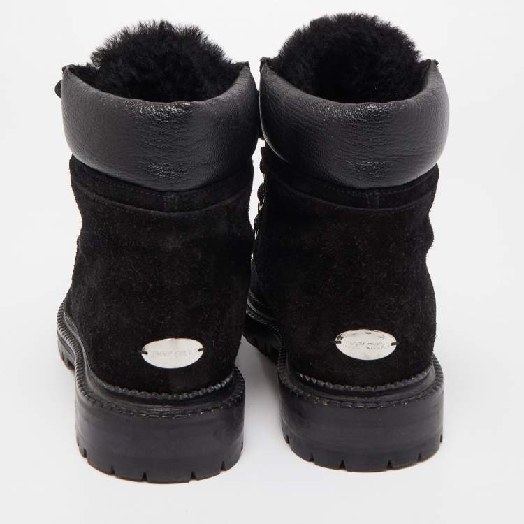 Pre Owned Jimmy Choo Black Suede and Leather Elba Ankle Boots Size 38