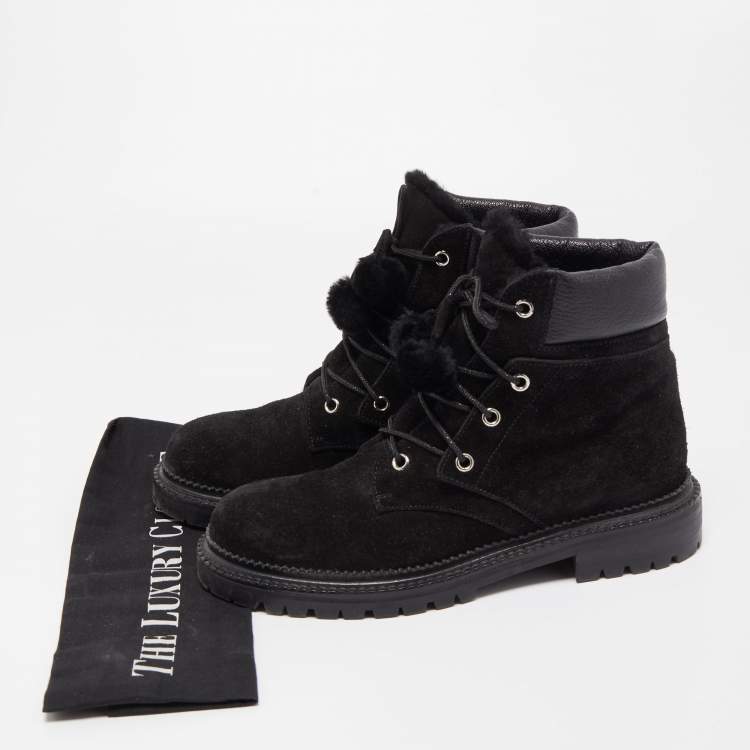 Pre Owned Jimmy Choo Black Suede and Leather Elba Ankle Boots Size 38