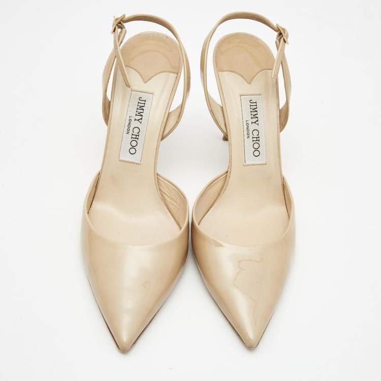 Pre Owned Jimmy Choo Beige Patent Leather Tilly Slingback Pumps Size 40