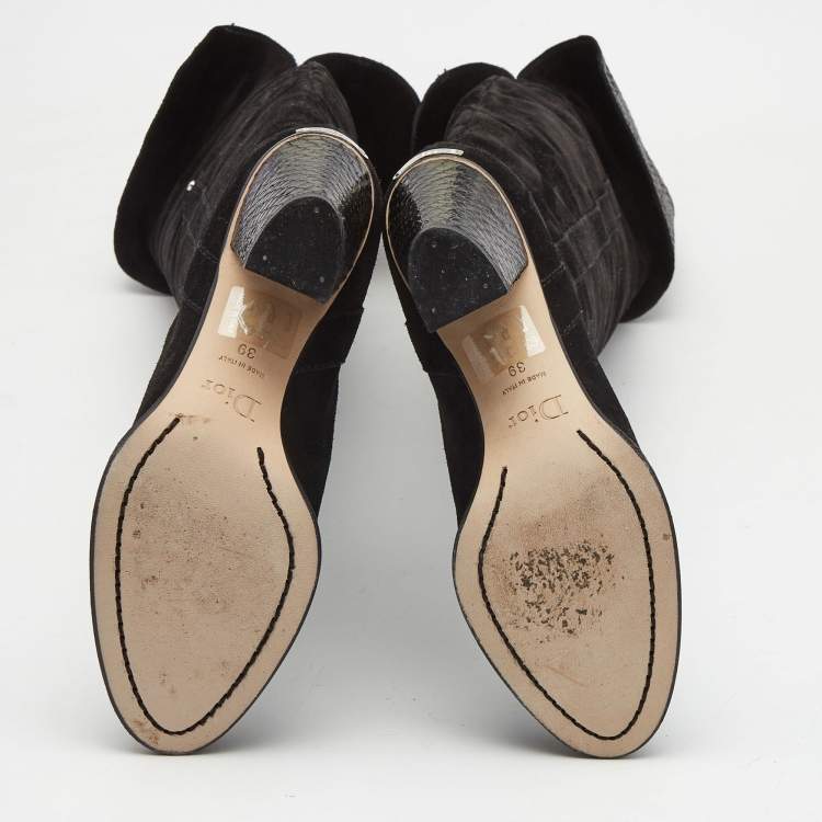 Pre Owned Dior Black Suede Madalie Knee Length Boots Size 39