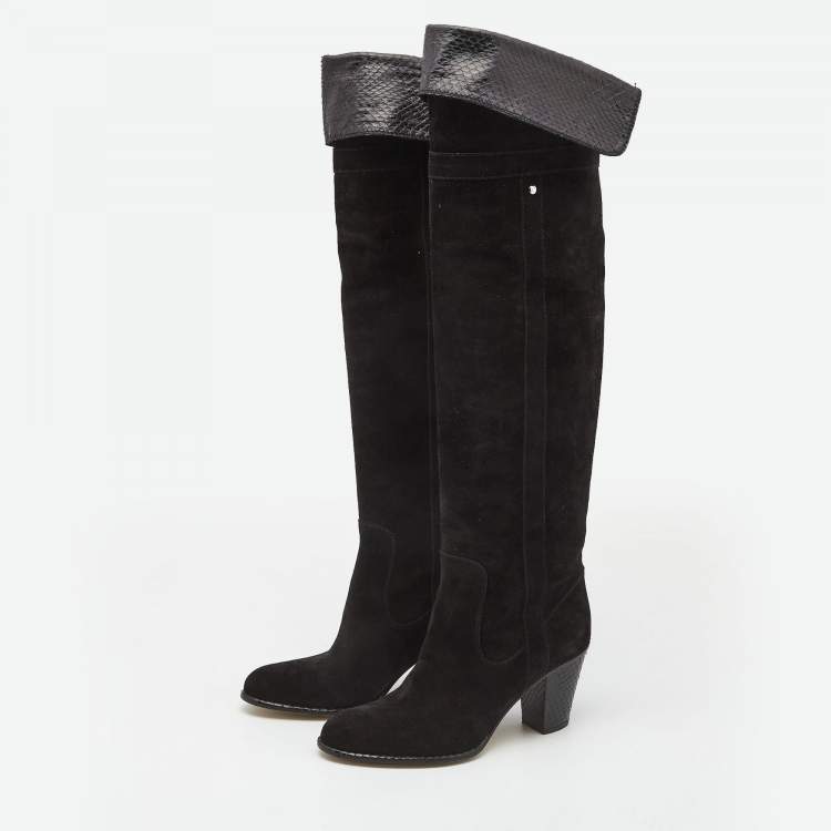 Pre Owned Dior Black Suede Madalie Knee Length Boots Size 39