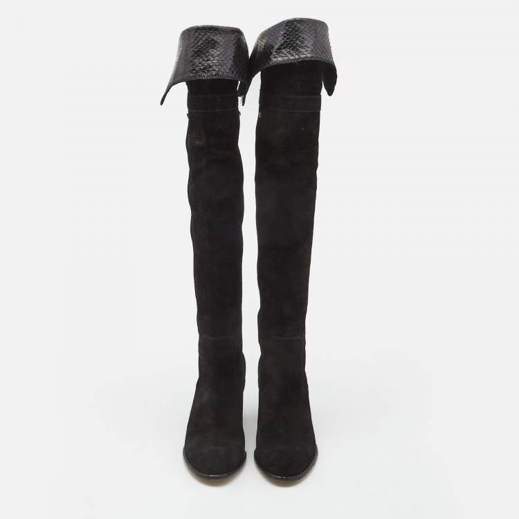 Pre Owned Dior Black Suede Madalie Knee Length Boots Size 39