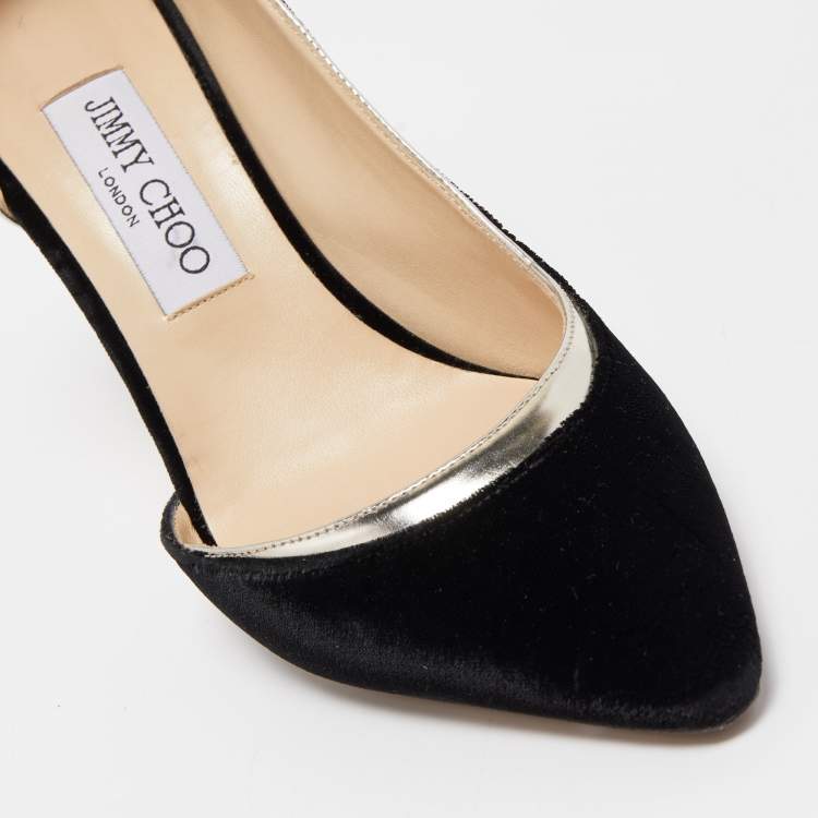 Pre Owned Jimmy Choo Black Leather and Velvet Dorsay Pumps Size 39