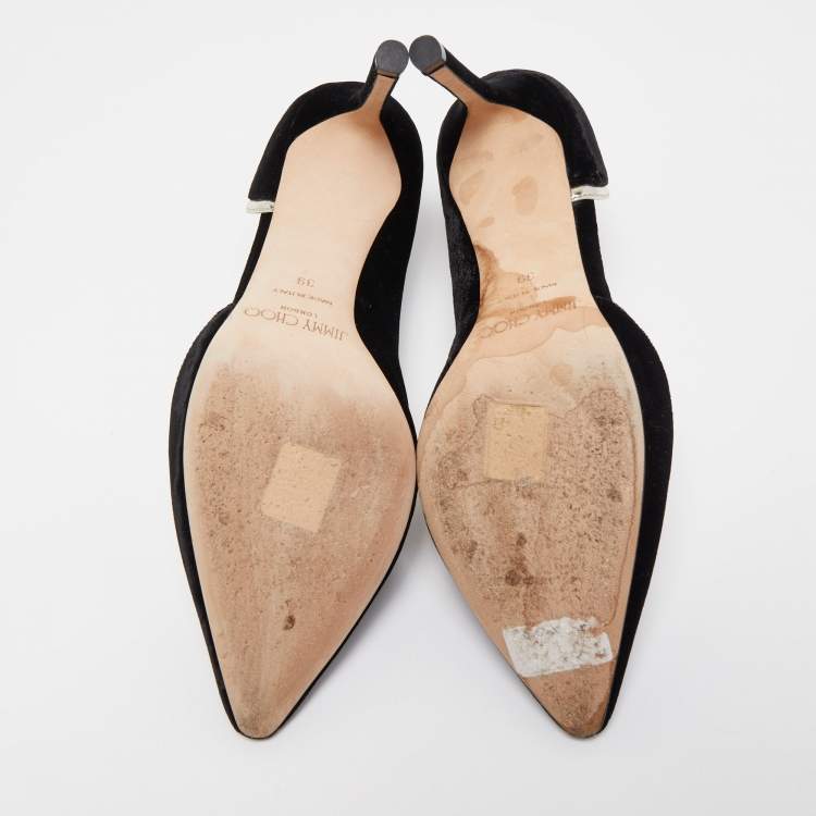 Pre Owned Jimmy Choo Black Leather and Velvet Dorsay Pumps Size 39