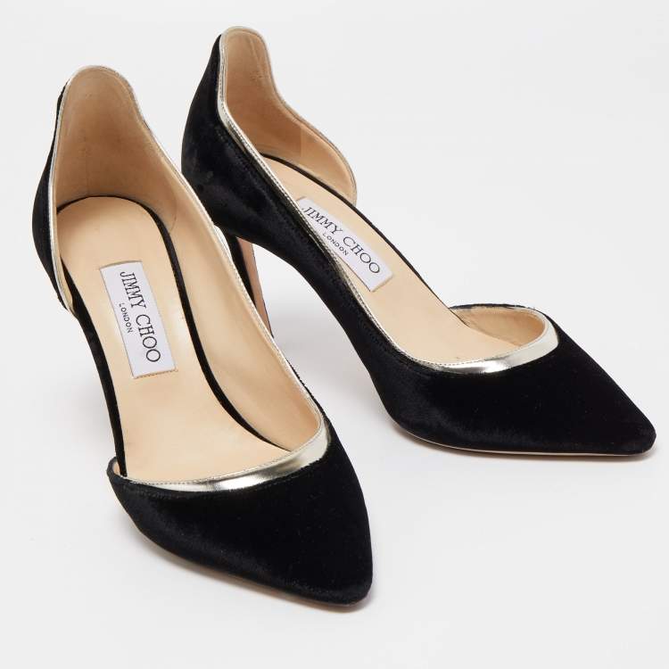 Pre Owned Jimmy Choo Black Leather and Velvet Dorsay Pumps Size 39