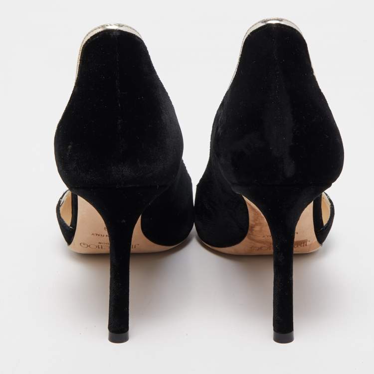 Pre Owned Jimmy Choo Black Leather and Velvet Dorsay Pumps Size 39