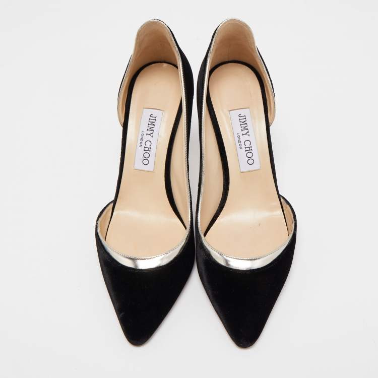 Pre Owned Jimmy Choo Black Leather and Velvet Dorsay Pumps Size 39