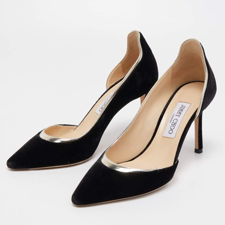Pre Owned Jimmy Choo Black Leather and Velvet Dorsay Pumps Size 39