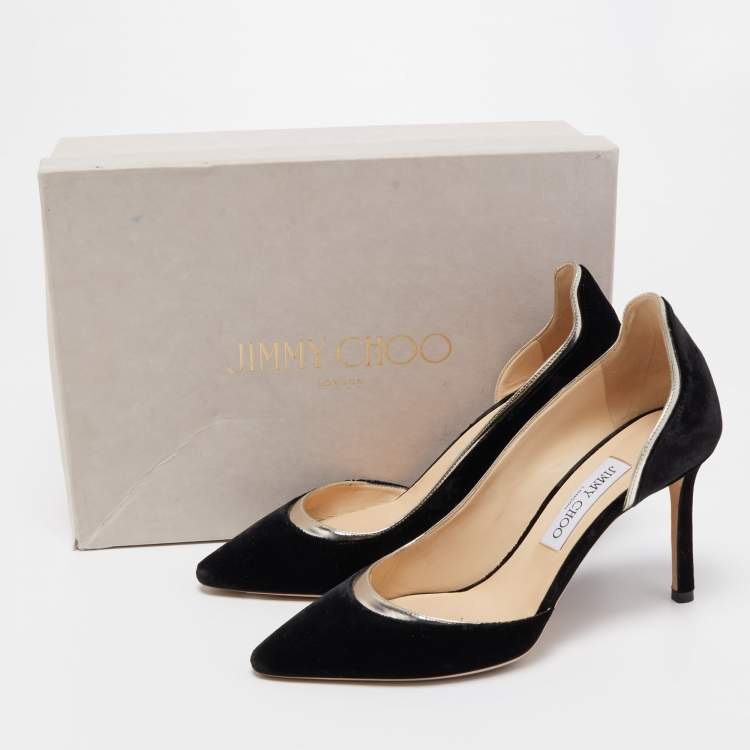 Pre Owned Jimmy Choo Black Leather and Velvet Dorsay Pumps Size 39