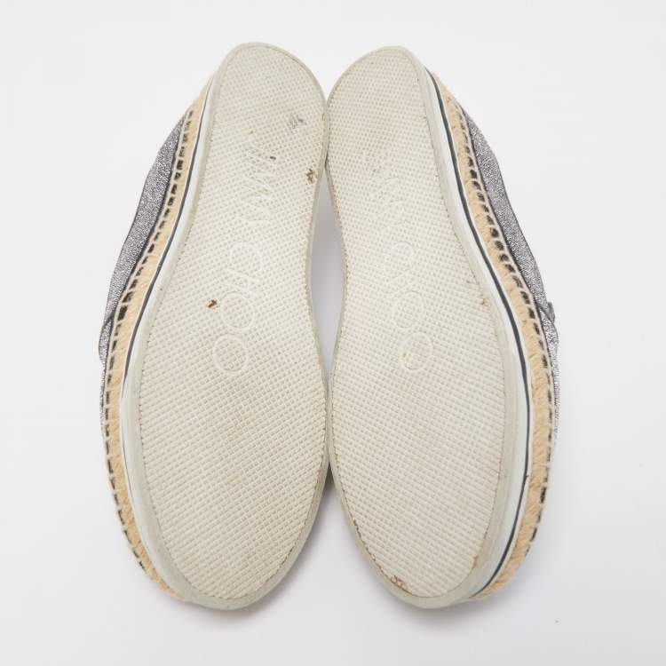 Pre Owned Jimmy Choo Silver/Black Lurex Fabric Dawn Espadrille Flats Size 38