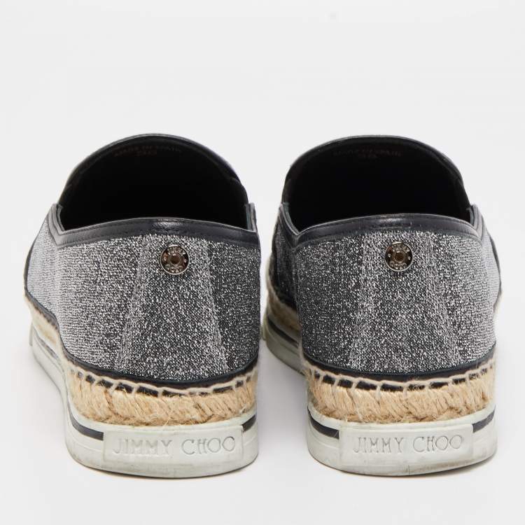 Pre Owned Jimmy Choo Silver/Black Lurex Fabric Dawn Espadrille Flats Size 38