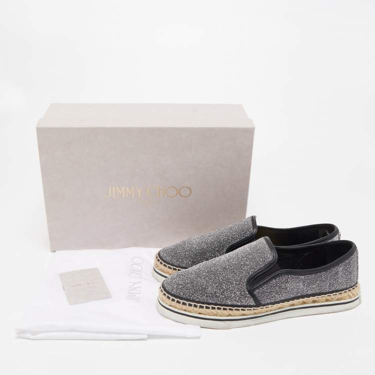 Pre Owned Jimmy Choo Silver/Black Lurex Fabric Dawn Espadrille Flats Size 38
