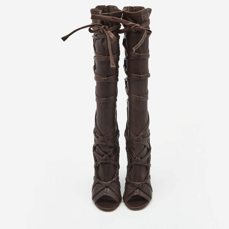 Pre Owned Jimmy Choo Brown Leather Knee Length Boots Size 38