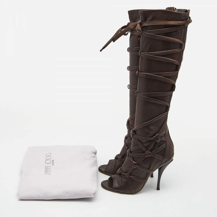 Pre Owned Jimmy Choo Brown Leather Knee Length Boots Size 38