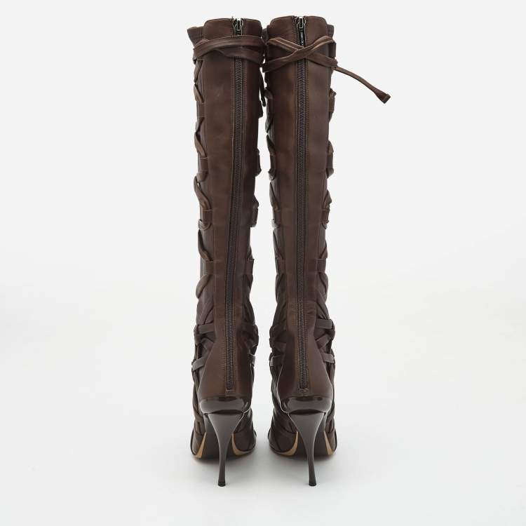 Pre Owned Jimmy Choo Brown Leather Knee Length Boots Size 38