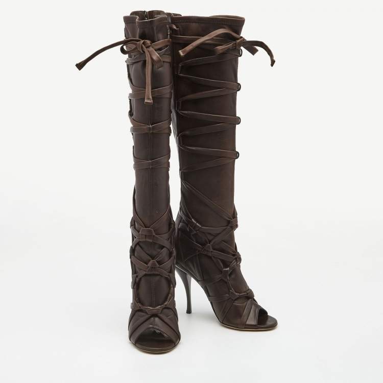 Pre Owned Jimmy Choo Brown Leather Knee Length Boots Size 38