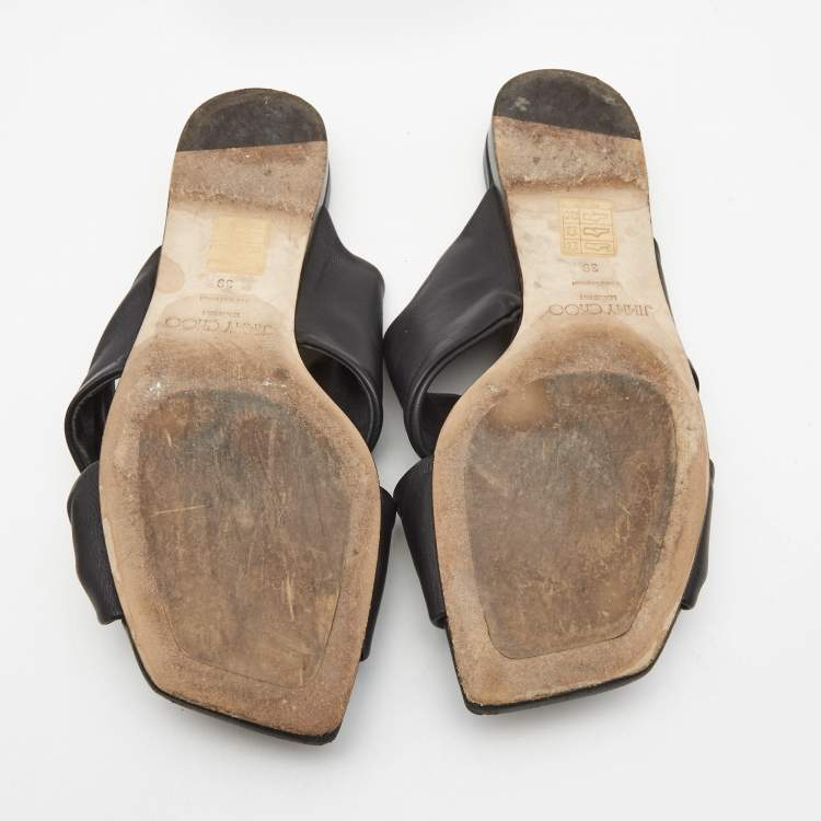 Pre Owned Jimmy Choo Black Leather Narisa Flat Slides Size 39