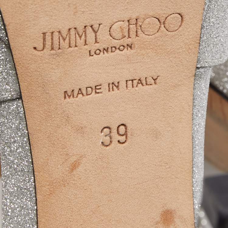 Pre Owned Jimmy Choo Silver Glitter Lance Platform Sandals Size 39