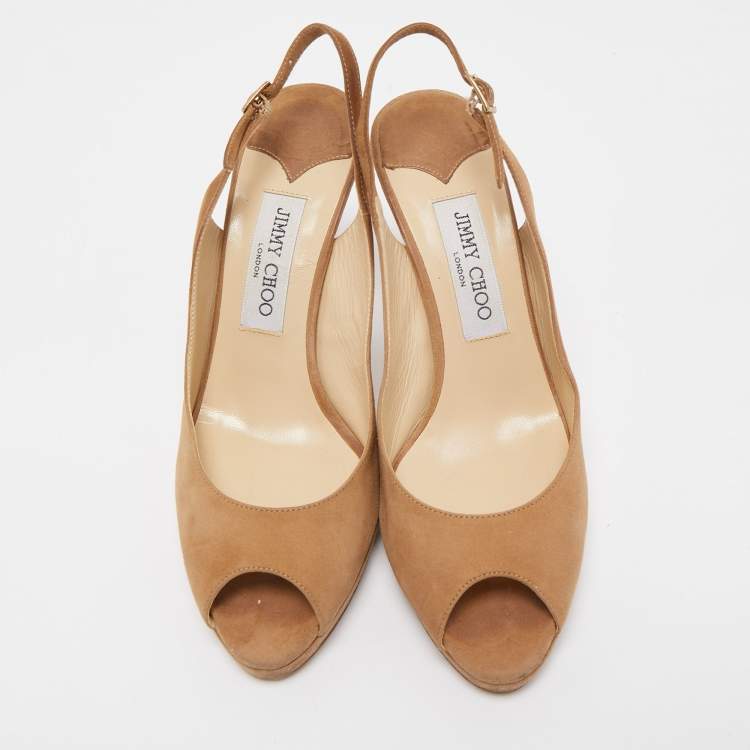 Pre Owned Jimmy Choo Btown Suede Clue Slingback Peep Toe Sandals Size 39