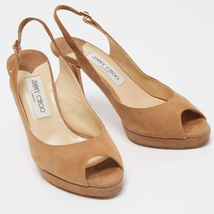 Pre Owned Jimmy Choo Btown Suede Clue Slingback Peep Toe Sandals Size 39
