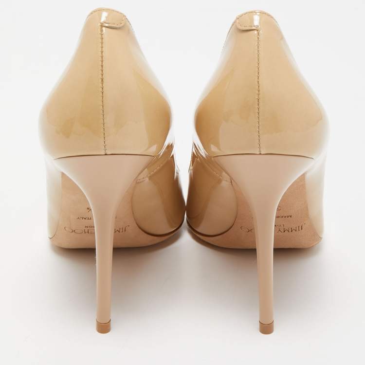 Pre Owned Jimmy Choo Beige Patent Leather Abel Pumps Size 37.5