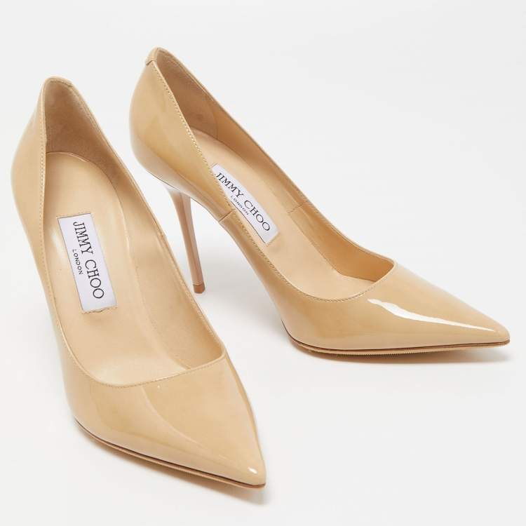 Pre Owned Jimmy Choo Beige Patent Leather Abel Pumps Size 37.5