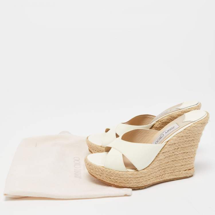 Pre Owned Jimmy Choo Off White Patent Leather Phyllis Espadrille Sandals Size 38