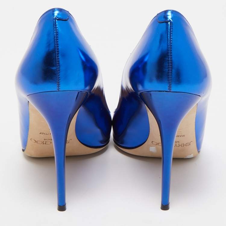 Pre Owned Jimmy Choo Blue Metallic Leather Avril Pumps Size 38