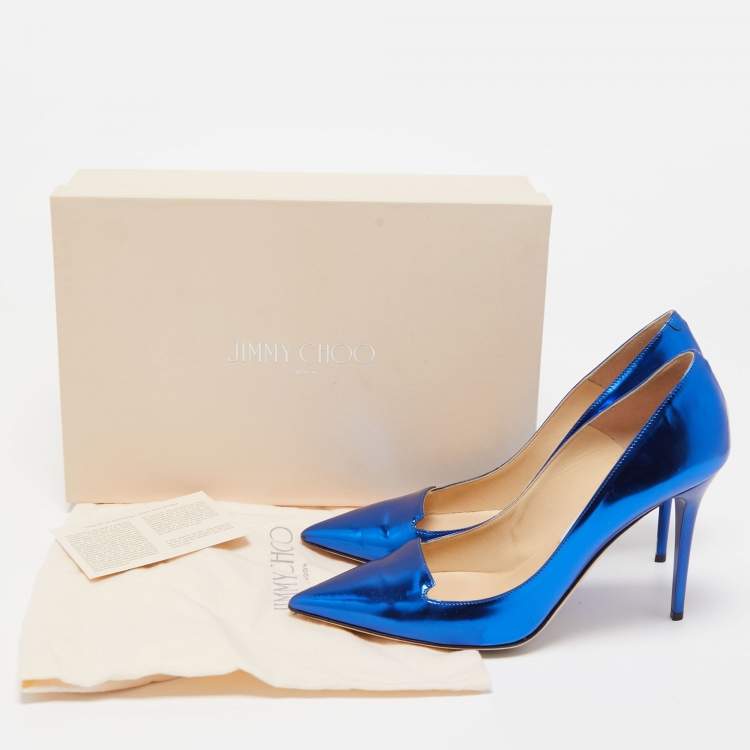 Pre Owned Jimmy Choo Blue Metallic Leather Avril Pumps Size 38