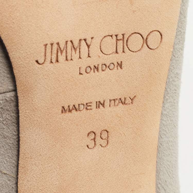 Pre Owned Jimmy Choo Grey Leather And Fur South Pom Pom Pointed Toe Pumps Size 39