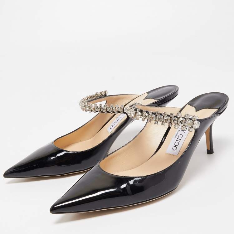 Pre Owned Jimmy Choo Black Patent Leather Bing Mules Size 38.5