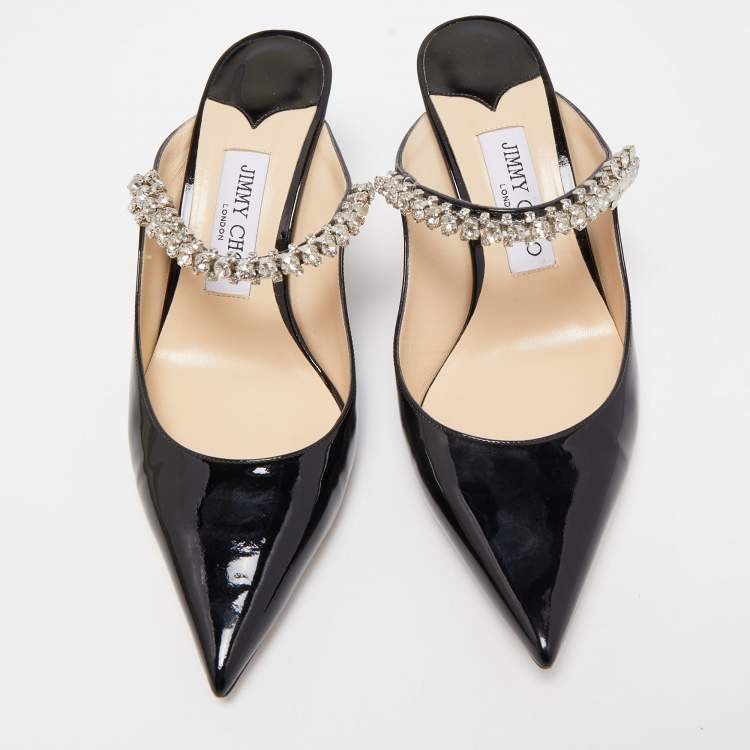 Pre Owned Jimmy Choo Black Patent Leather Bing Mules Size 38.5