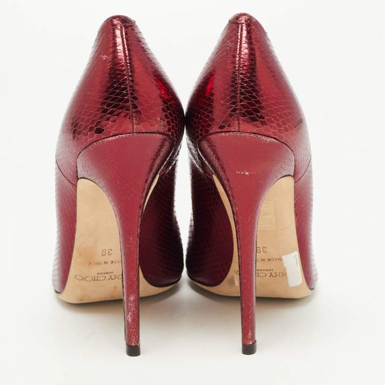 Pre Owned Jimmy Choo Metallic Python Embossed Leather Romy Pumps Size 39