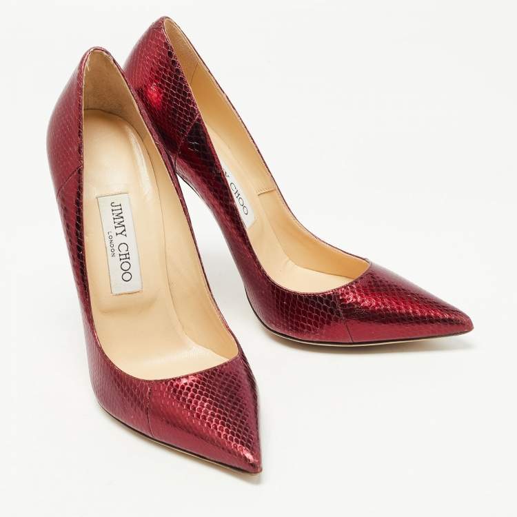 Pre Owned Jimmy Choo Metallic Python Embossed Leather Romy Pumps Size 39