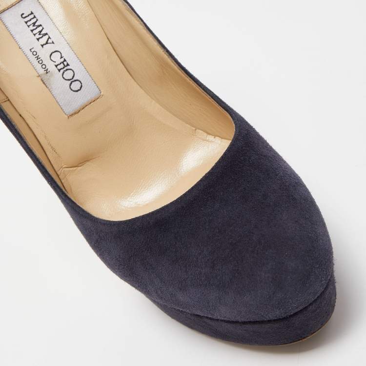 Pre Owned Jimmy Choo Navy Blue Suede Cosmic Platform Pumps Size 38.5