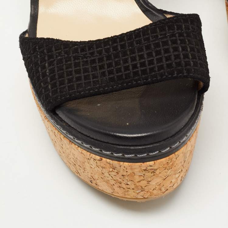 Pre Owned Jimmy Choo Black Suede Cork Block Heel Sandals Size 41
