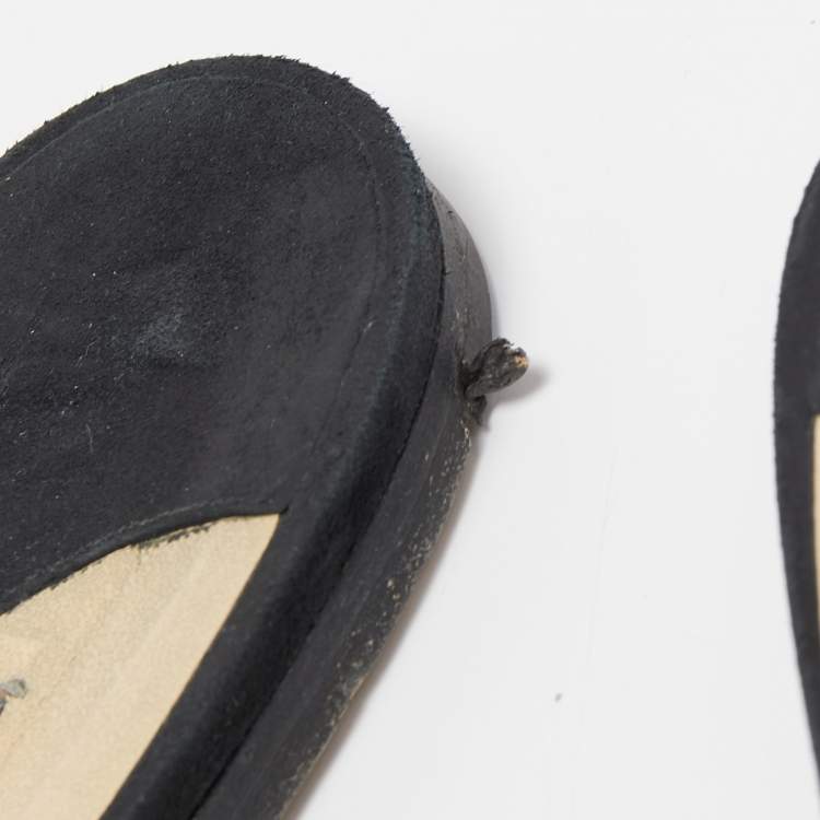 Pre Owned Jimmy Choo Black Suede and Logo Canvas Gretchen Flat Mules Size 41