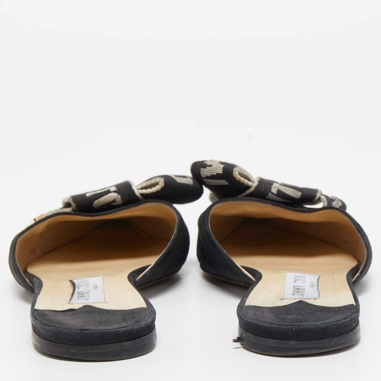 Pre Owned Jimmy Choo Black Suede and Logo Canvas Gretchen Flat Mules Size 41
