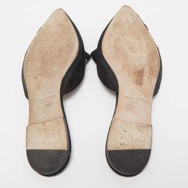 Pre Owned Jimmy Choo Black Suede and Logo Canvas Gretchen Flat Mules Size 41