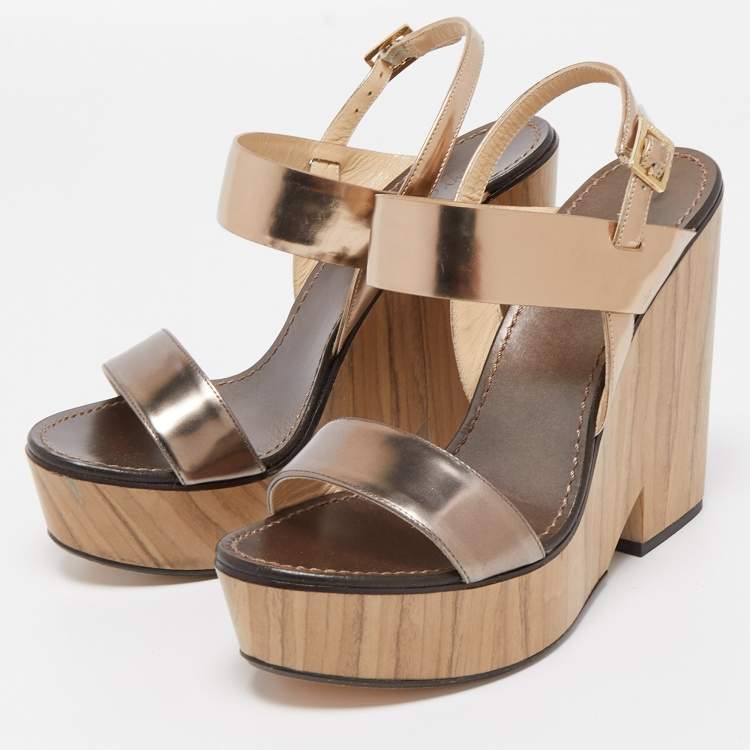 Pre Owned Jimmy Choo Metallic Leather Notion Wedge Sandals Size 39.5
