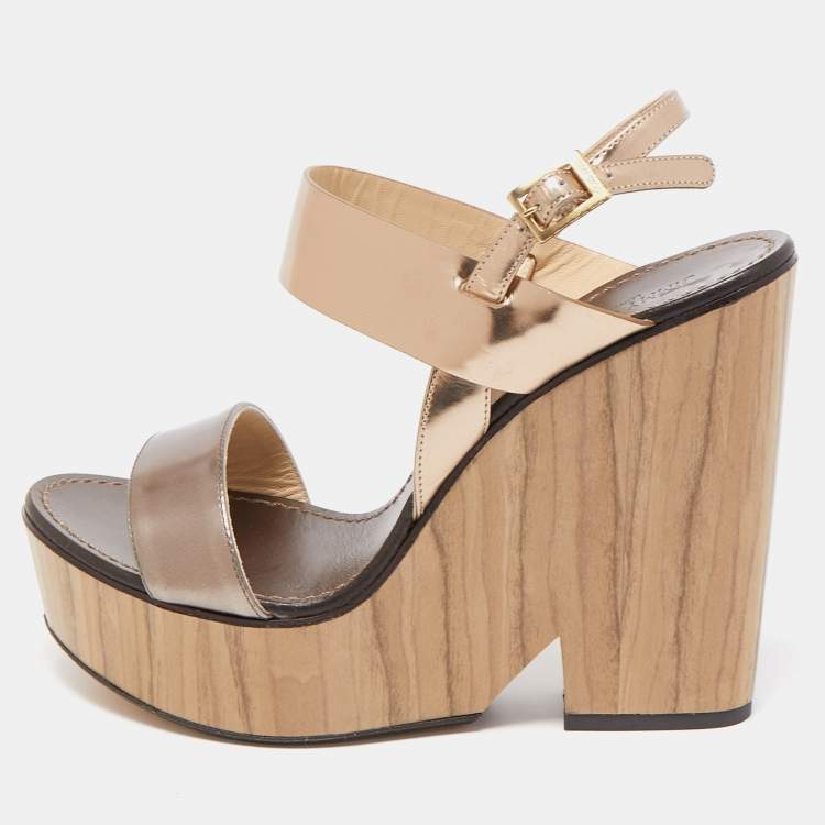 Pre Owned Jimmy Choo Metallic Leather Notion Wedge Sandals Size 39.5