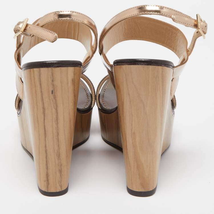 Pre Owned Jimmy Choo Metallic Leather Notion Wedge Sandals Size 39.5