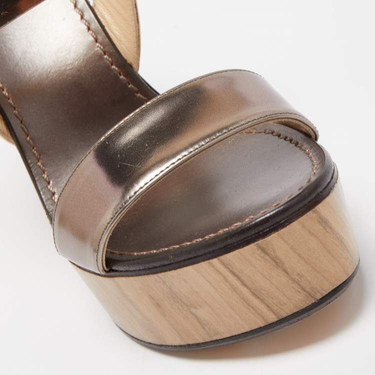 Pre Owned Jimmy Choo Metallic Leather Notion Wedge Sandals Size 39.5