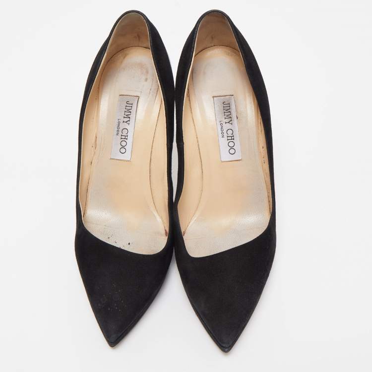 Pre Owned Jimmy Choo Black Suede and Patent Leather Platform Pumps Size 39.5