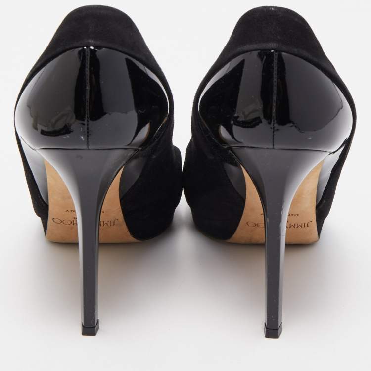 Pre Owned Jimmy Choo Black Suede and Patent Leather Platform Pumps Size 39.5
