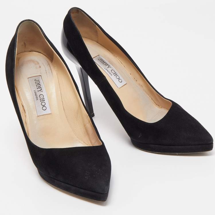 Pre Owned Jimmy Choo Black Suede and Patent Leather Platform Pumps Size 39.5